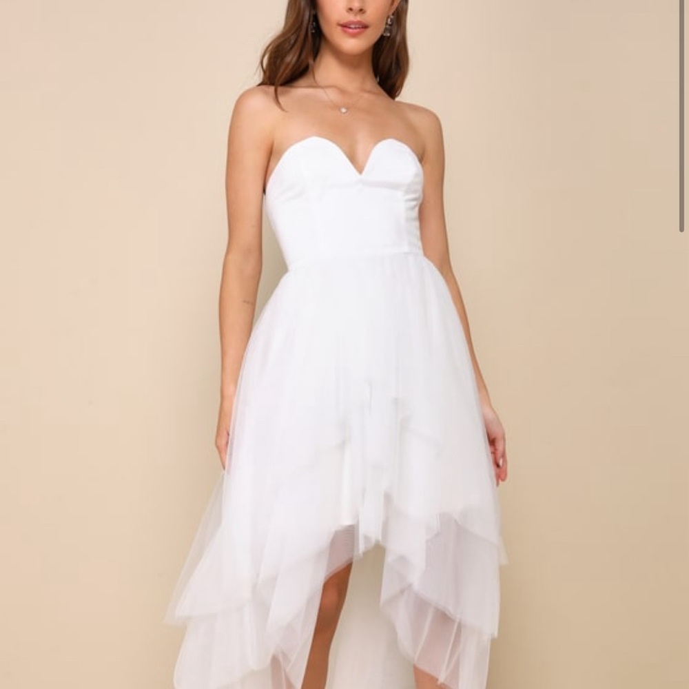 Precious Angel White Mesh Strapless High Low Maxi Dress